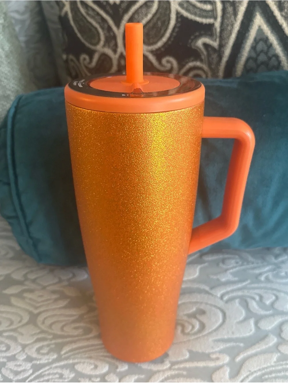 Brumate Limited Edition Orange Glitter Travel Tumbler with Handle and Straw - Picture 3 of 3